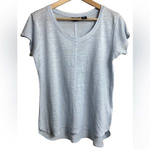 TAHARI 100% Linen V-Neck T-Shirt Powder Blue Short Sleeves Size Large